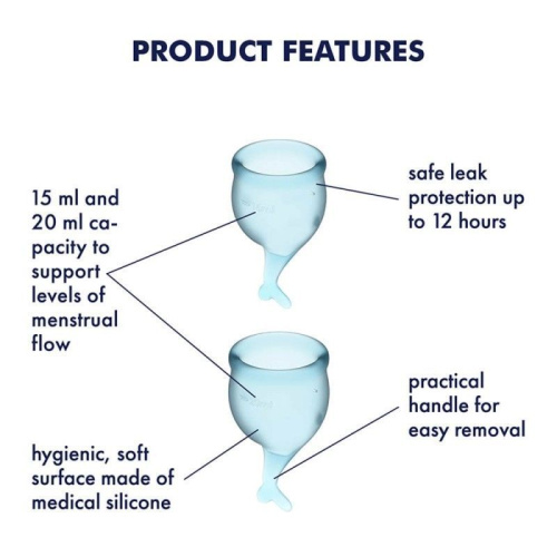 Satisfyer Feel Secure - набор менструальных чаш, 15 мл и 20 мл (голубой) - sex-shop.ua